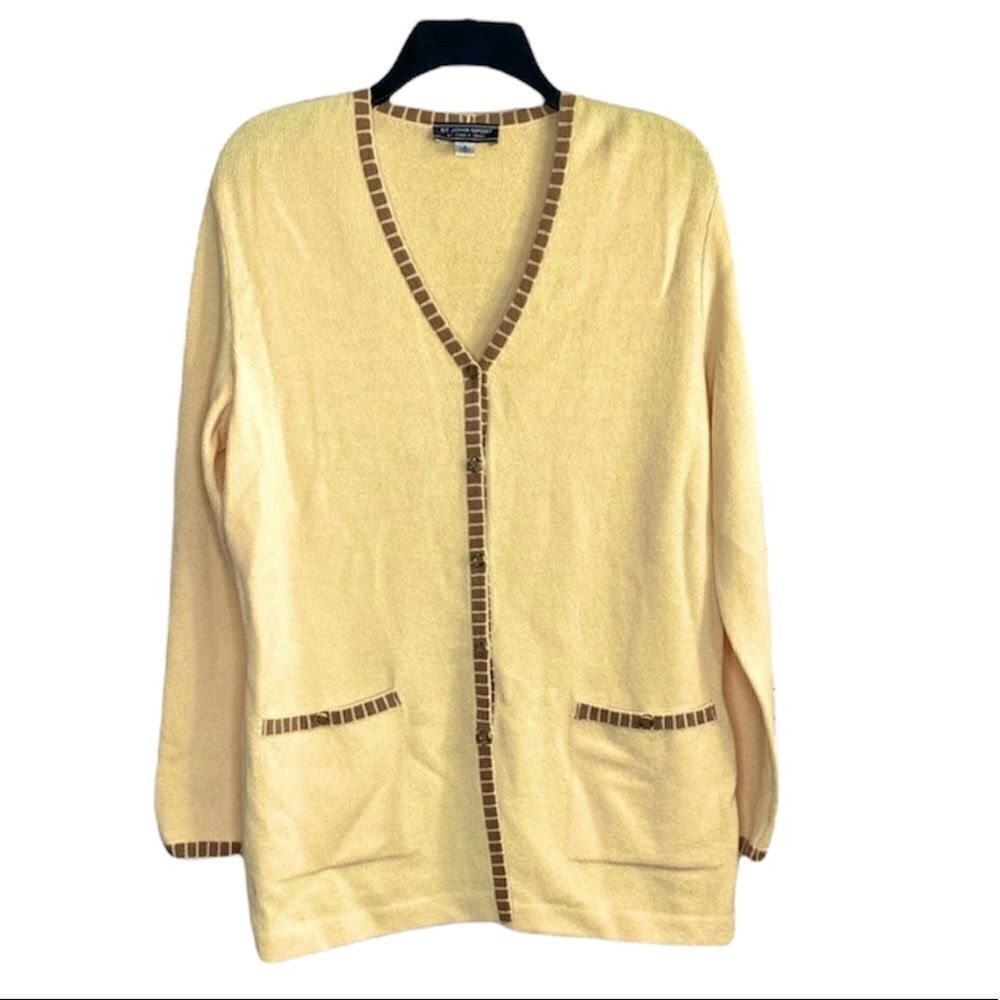 ST JOHN Gold Yellow Knit Button Up Cardigan Sweater